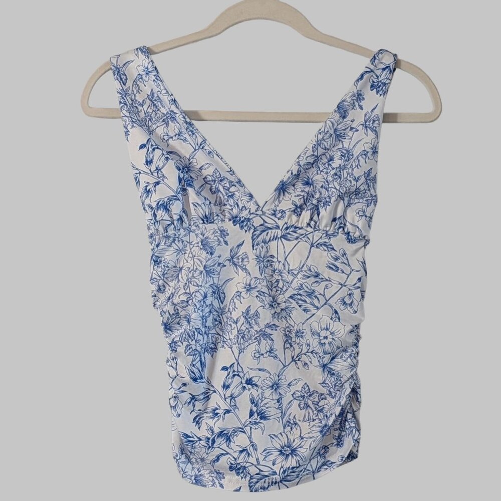 Shein Blue Floral Ruched Tank Top – Size XS